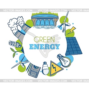 Круглая рамка зеленой энергии. Экологическая среда - векторный клипарт / векторное изображение