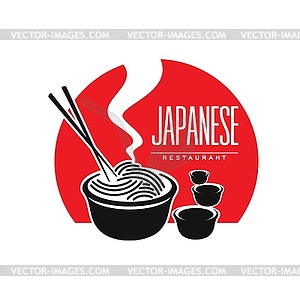 Японская кухня ресторан лапша и значок соуса - векторная иллюстрация