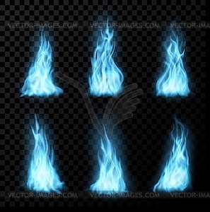 Burning natural gas blue flames, realistic fire - vector image