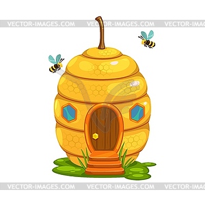 Bee hive cartoon fairy house, dwelling of honeybee - vector image