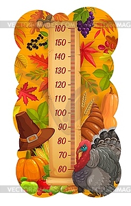 Kids height chart thanksgiving turkey and harvest - vector clipart