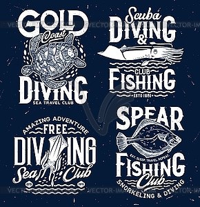 Spear fishing and scuba diving club prints - vector image