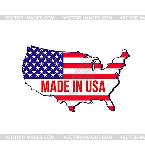 Made in USA label, map and flag of United States - vector clipart