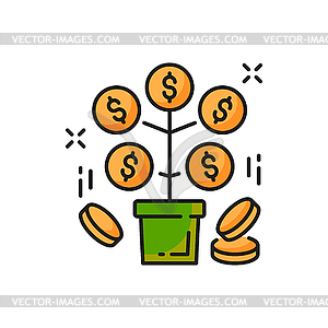 Money tree with golden coins line icon - vector clipart / vector image