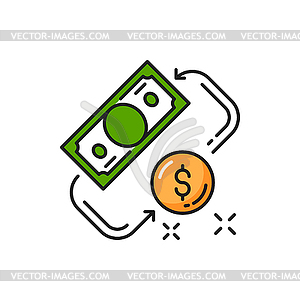 Exchange of money payments, savings and investment - vector image