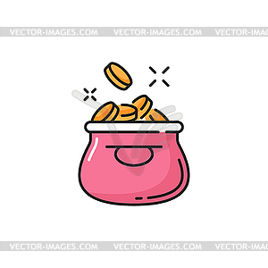 Pink money bag with coins color pot - vector clipart