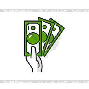 Money paper banknotes in hand flat icon - vector image
