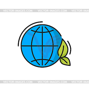 Eco world planet, blue globe and green leaf icon - vector clipart / vector image