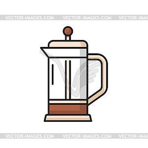 Tea press pot with filter isolate line icon - vector clip art