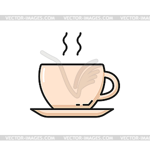 Steaming cup of tea or coffee in cup on saucer - vector clip art