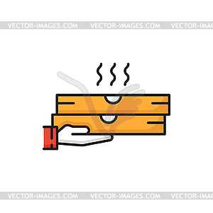 Pizza delivery icon, boxes with hot snacks in hand - vector clipart