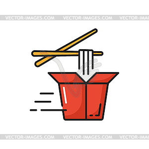 Wok box with noodles and chopsticks icon - vector clip art