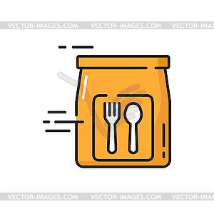 Express lunch delivery icon, bag with hot dinner - vector clip art