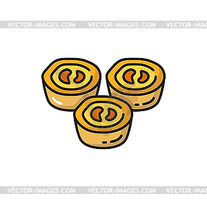 Pasteh cakes or mooncake flat line icon - vector clip art