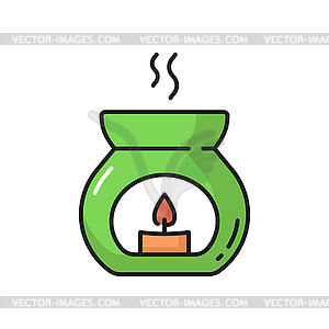 Aroma candle in glass jar flat line icon - vector clipart