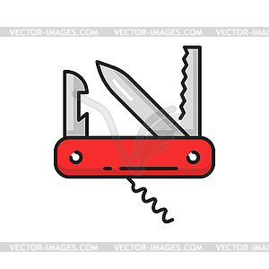 Swiss folding knife, foldable pen army tool icon - vector clipart