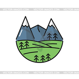 Mountain landscape, Swiss Alps and meadow icon - vector clip art