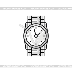 Swiss watch with silver bracelet isolate line icon - vector EPS clipart