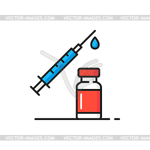 Vaccination line icon bottle with vaccine - vector clip art