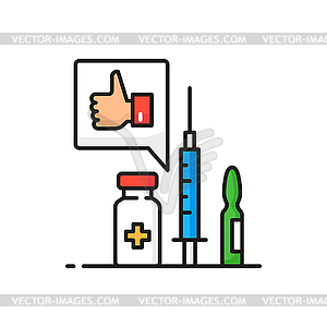 Vaccination, bottle with vaccine and shot syringe - vector clip art