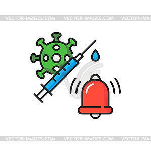 Time to vaccinate, bell, corona virus and syringe - vector clipart