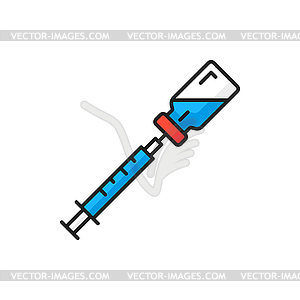 Bottle corona vaccine, syringe vaccination icon - vector image