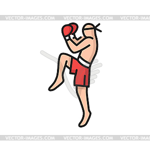 MMA fighter line kickboxer punching man - vector image
