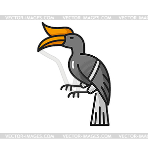 Hornbill bird sitting on branch line icon - vector clip art