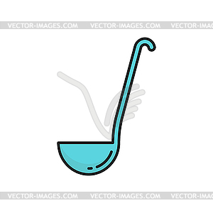 Kitchenware, metal ladle, big blue spoon line icon - vector image