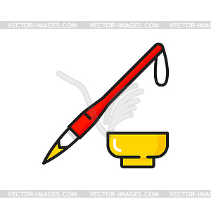 Bowl with inks and calligraphy brush icon - vector EPS clipart