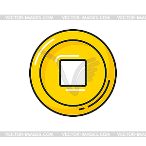 Oriental coin with aperture on middle isolate icon - vector image