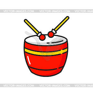 Red drum and drumsticks chinese music instrument - vector image