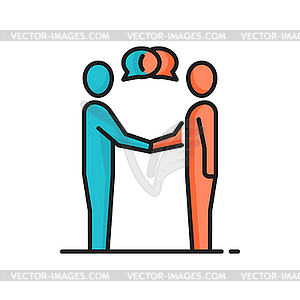 Business people communicate, shake hands, dialogue - vector image