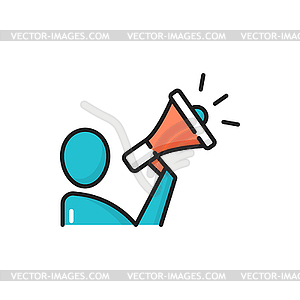 Person speak in megaphone color line icon - vector clipart