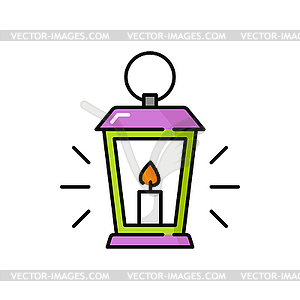 Lantern with burning candle, retro magic lighting - vector image