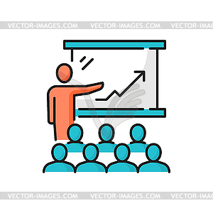 Presentation discussion man speaker point on board - vector image