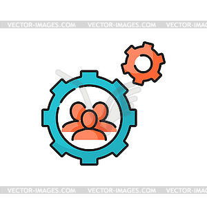 Cooperation together people in cogwheel, coworkers - vector image