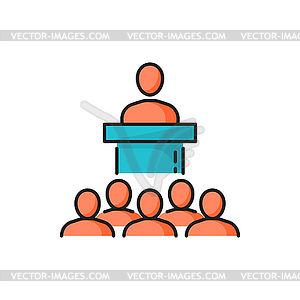 Politician speaking on tribune in front of people - vector clipart