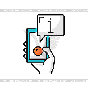  Phone in hand with information bubble line icon - vector image