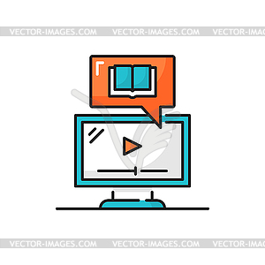 Digital book and computer screen isolate line icon - vector clipart