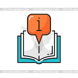 Open book with information sign bubble - vector image