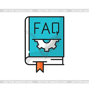 Closed help book with FAQ and gear cogs - vector clip art