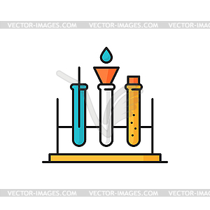 Tubes on stand, laboratory glassware, chemistry - vector image