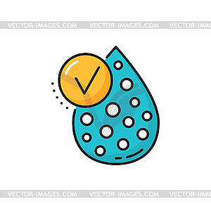 Drop with ok sign, lactose or serum oil fat check - vector clipart