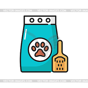 Pack with cat toilet filler, silica gel absorbent - vector image