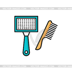 Grooming brush, pets cleaning and combing tool - vector image