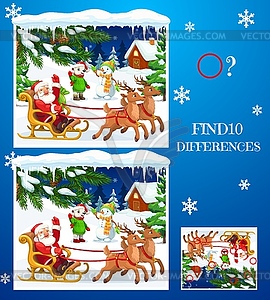 Kids find differences Christmas maze with Santa - vector image