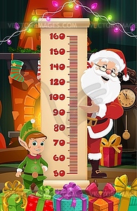 Christmas kids height chart Santa and elf, gifts - vector clipart