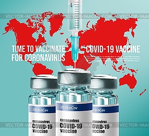 Coronavirus vaccination vaccine bottle and syringe - vector image