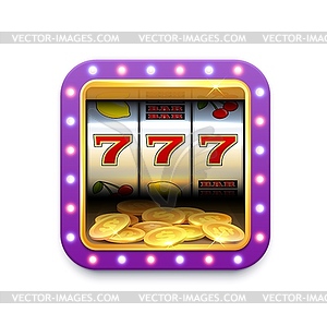 Casino slot machine roulette icon, game jackpot - vector image